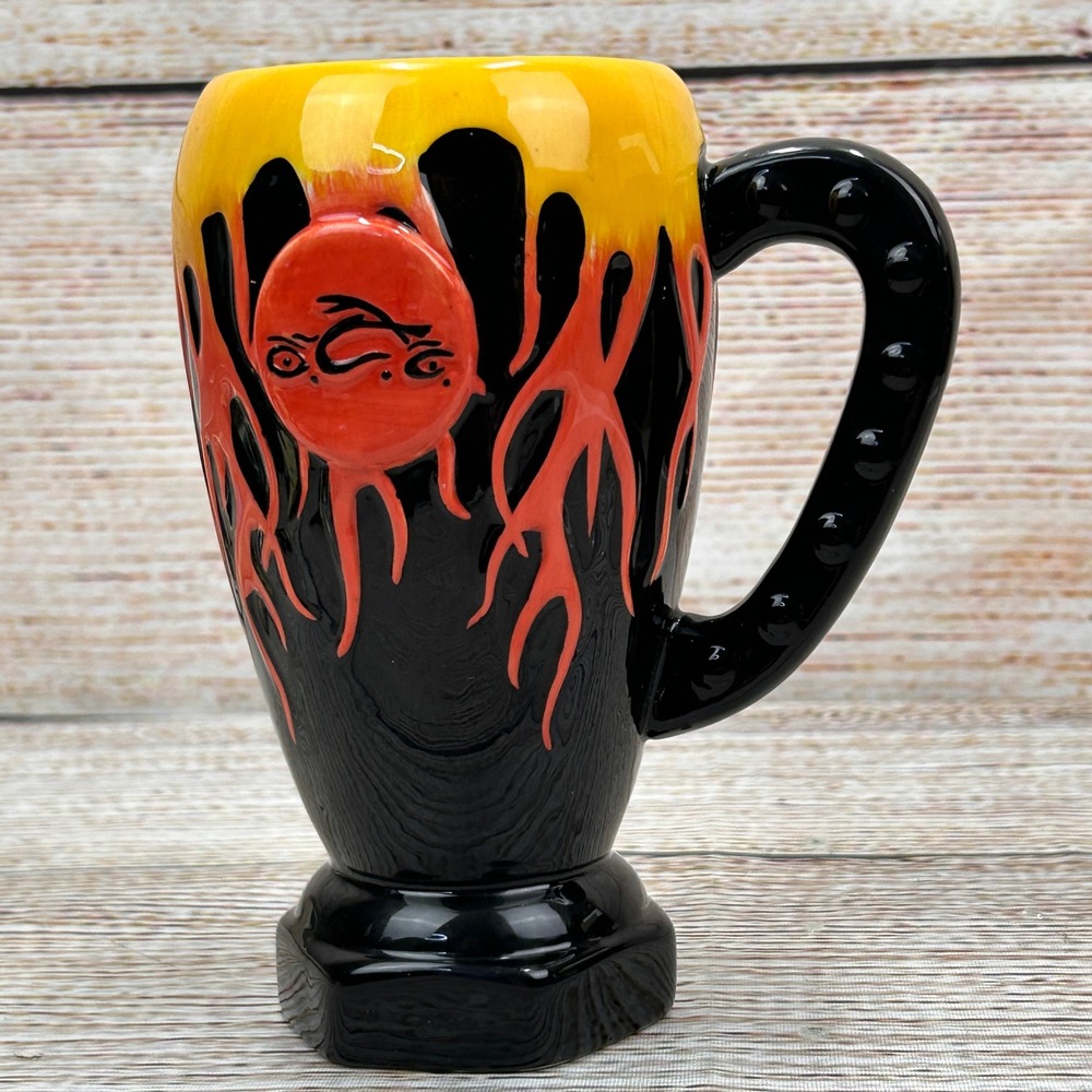 Orange County‎ Choppers OCC Mug Black Orange Yellow 3D Flame Biker Motorcycle